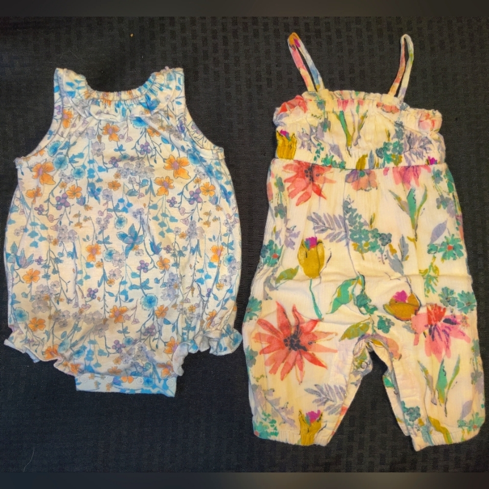 2 lightweight baby girl tank onesie & jumpsuit, size 0-3m